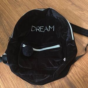 Black Velvet Backpack with 'Dream' Embroidery